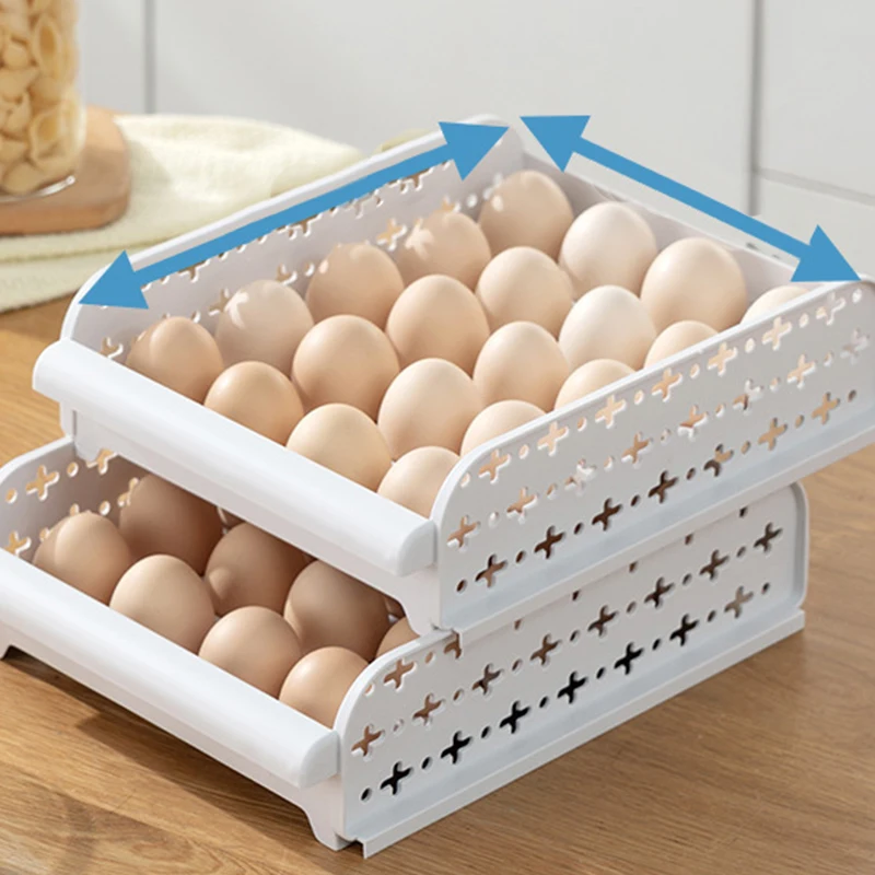 Home Fridge Food Fresh Keep Storage Box PP Drawer Type 20 Grids Egg Storage Box Multi-Purpose Space Saver Drawer Organizer Box