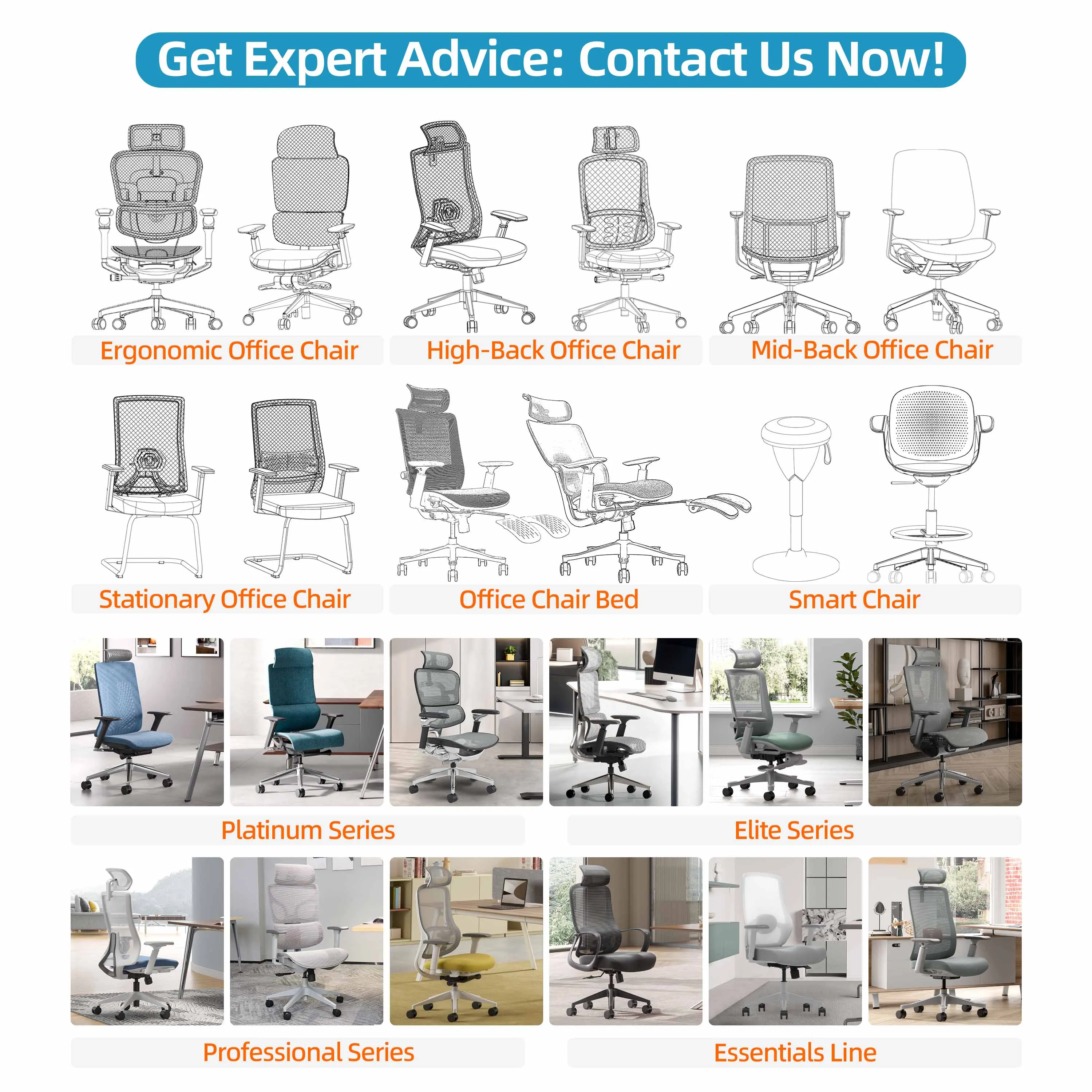 Kursi Kantor Ergonomis ForFor S2-GM, Furnitur Eksekutif Rumah yang Nyaman, Desain Putar Berbahan Jaring dan Kain Tangga