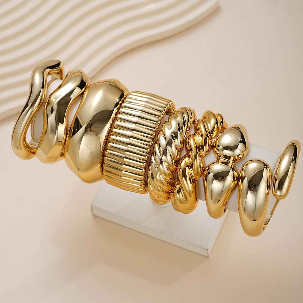 8 Styles Punk Gold Color Stackable Bangle Bracelet for Women Vintage Irregular Water Drop Open Bracelets Daily Party Jewelry