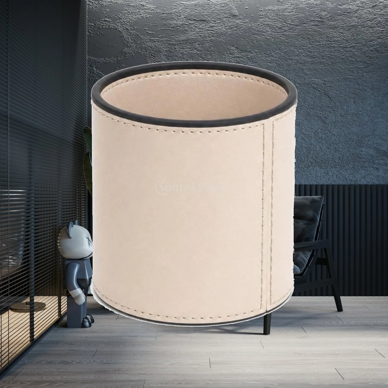 Leather Pen Holder Structured Cylindrical Pencil Cup Leather-Look Desk Cup Minimalist Organizer Simple for Professionals, Office
