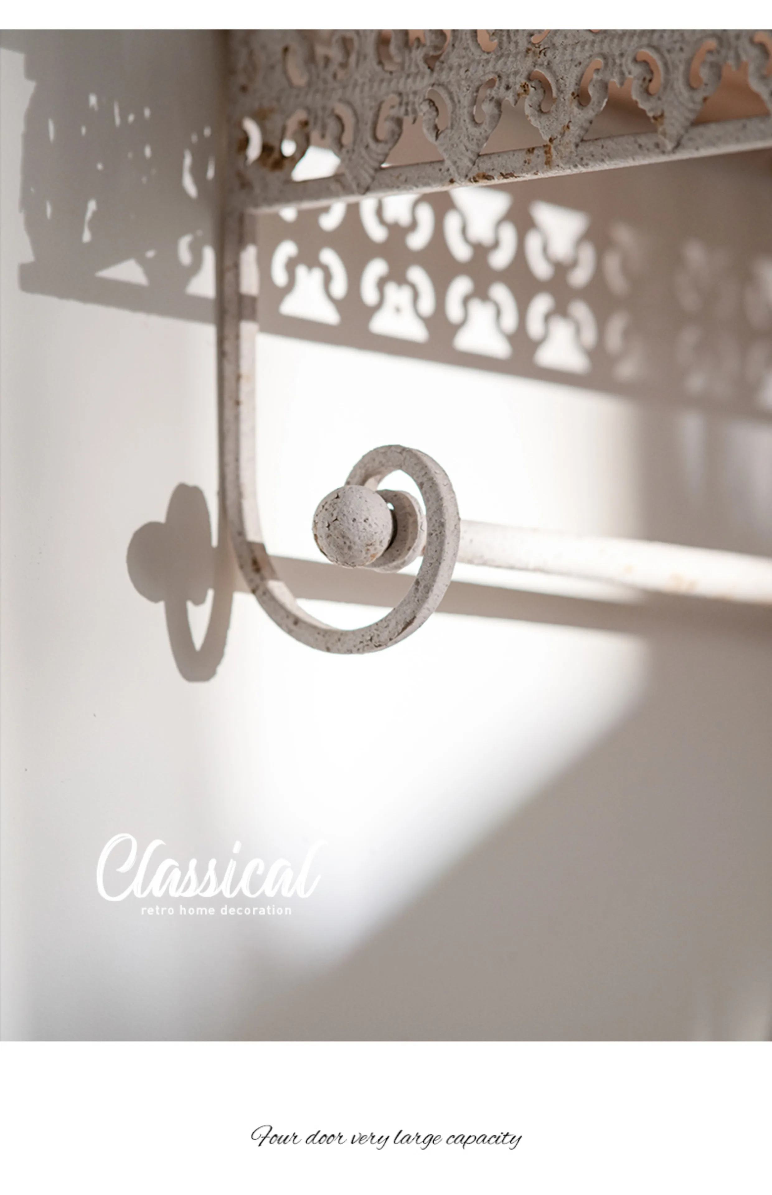 Mensola da parete country francese con dettagli in pizzo e metallo | Esposore galleggiante vintage per fattoria | Decorazione romantica del cottage  15
