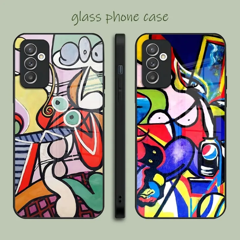 Picasso Abstract Art Phone Case Glass For Samsung A12 A22 A32 A42 A51 A52 S22 S21 S21FE S20 Ultra Note 20 10 Pro Plus Cover