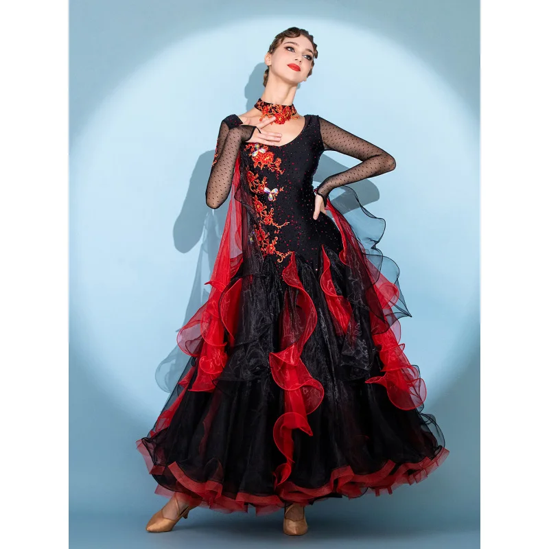 Traje de actuación adornado con diamantes de lujo para danza moderna, traje de baile de salón, traje de competición 281