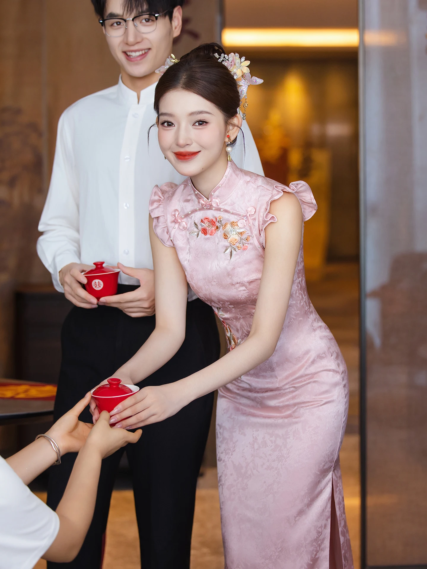 

Pink Engagement Dr Vintage Sle Embroidered mid Waist Slim Fit Wedding Dr Young Women's Beautiful Gown