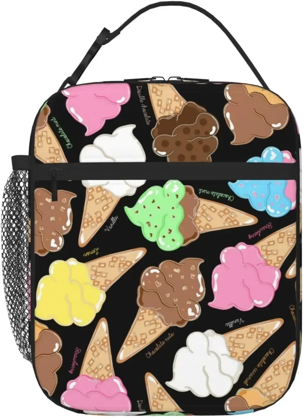 Seamless Pattern Of Flavored Ice Cream Reusable Lunch Bag Lunchbox Insulated Cooler Tote Bag For Women Men Work Office Picnic