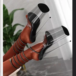 Black Twine Clear PVC Sandals Peep Toe Thin High Heel Fashionable Sexy Cool Summer Big Size 2025 Woman Shoes Zapatillas Mujer