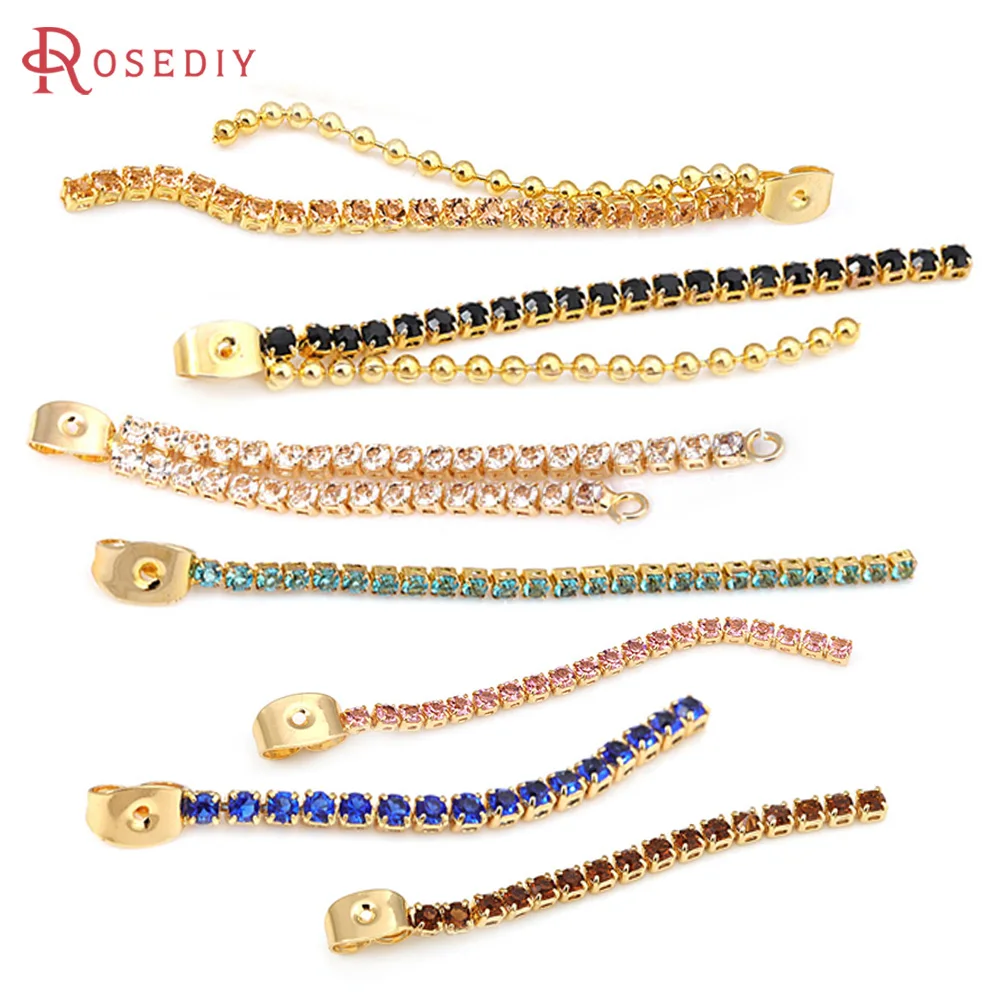 18K Gold Color Brass and Zircon Rhinestone Chain Tassel Stud Earring Back Earring Stopper Diy Jewelry Making Supplies for Women