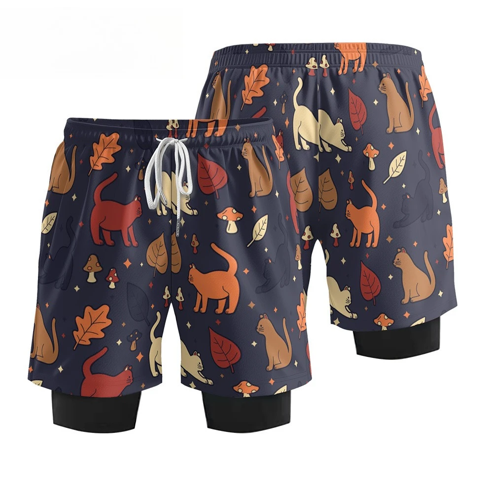 الرجال الرياضة في الهواء الطلق التجفيف السريع الدراجات السراويل 2 في 1 اللياقة البدنية تشغيل السراويل المألوف المطبوعة شورتات للبحر تصفح السباحة