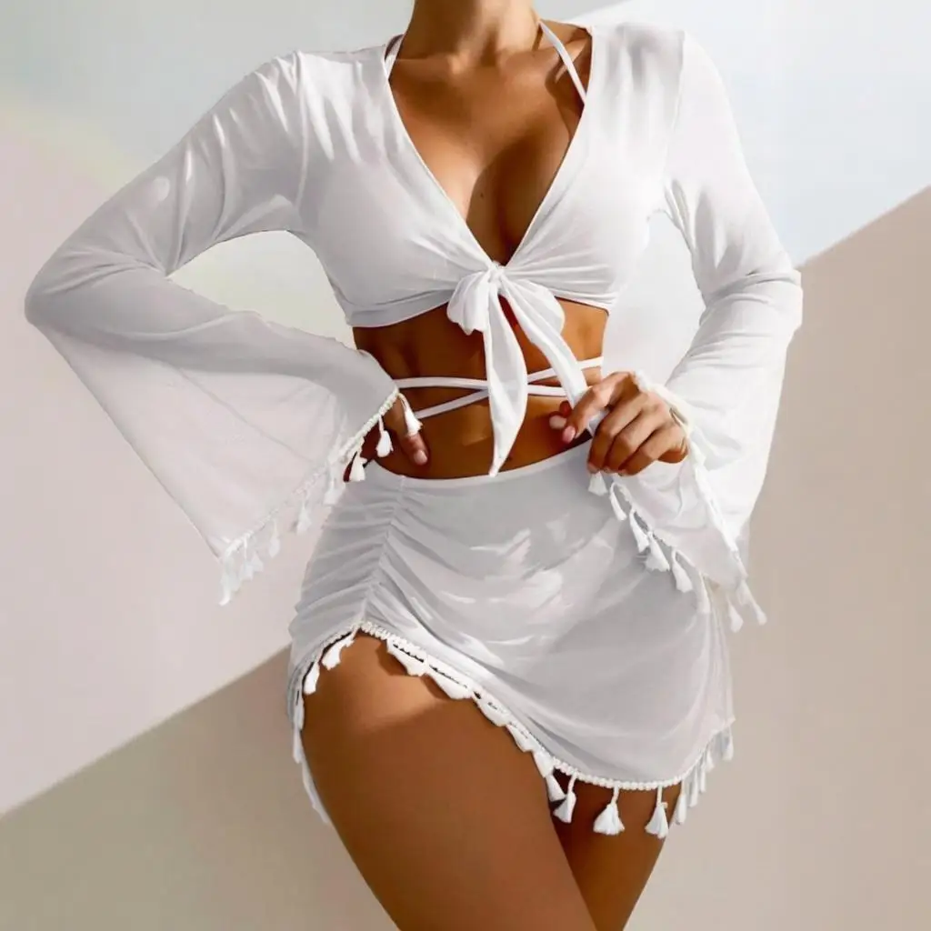 Swimwear Woman  Swimsuit Cover Up Bikini Sets Uv Protective Tunic Outfit Women Beachwear Cover-Ups Sarong Cape Suit