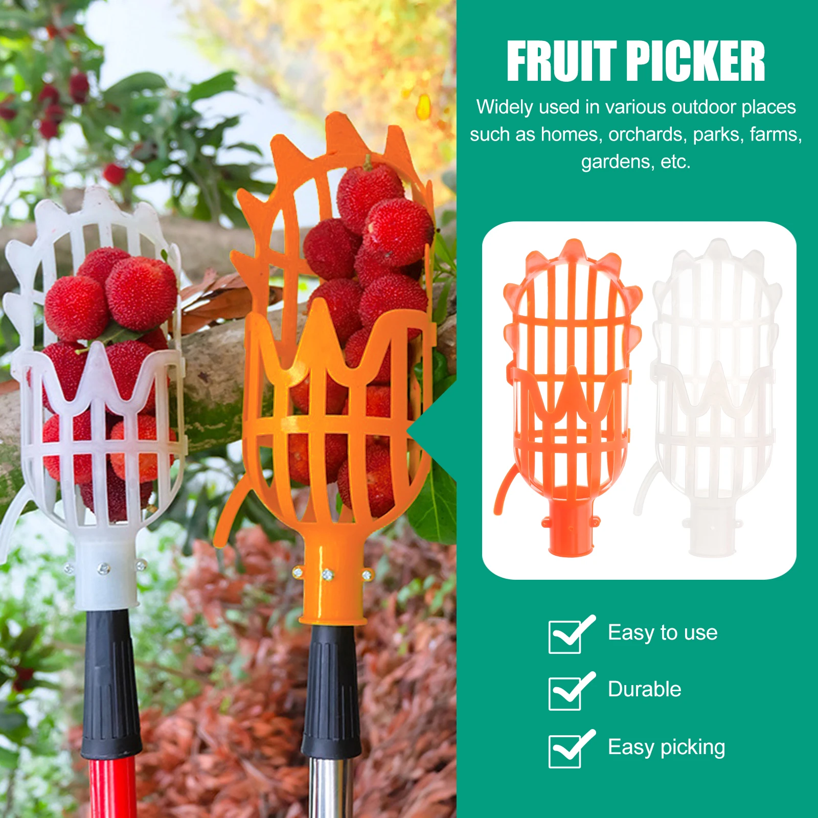 

2pcs Fruit Picking Tools Strong Plastic Picker Head Grabber for Apples Oranges Pears Persimmons Mangoes Nuts Outdoor Garden