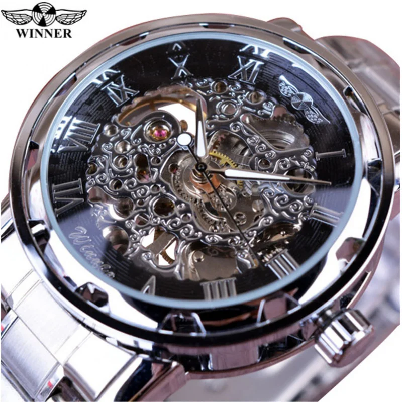 Free Shipping OUTLETSHot Sale Winner 001 Men's Roman Retro Digital Hollow Manual Mechanical Watch