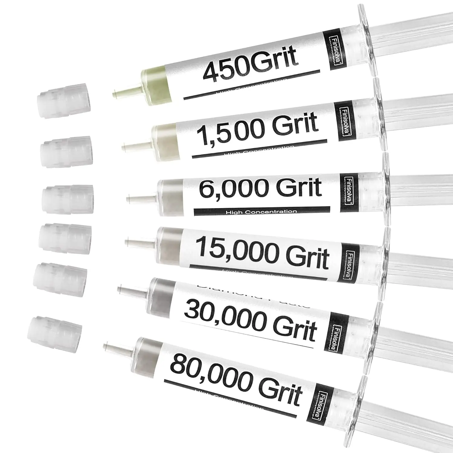 

Diamond Polishing Compound Kit 6 Syringes 80,000 to 450 Grit for Glass, Metal, Marble, Jewelry, Resin, Watch Scratch Removal