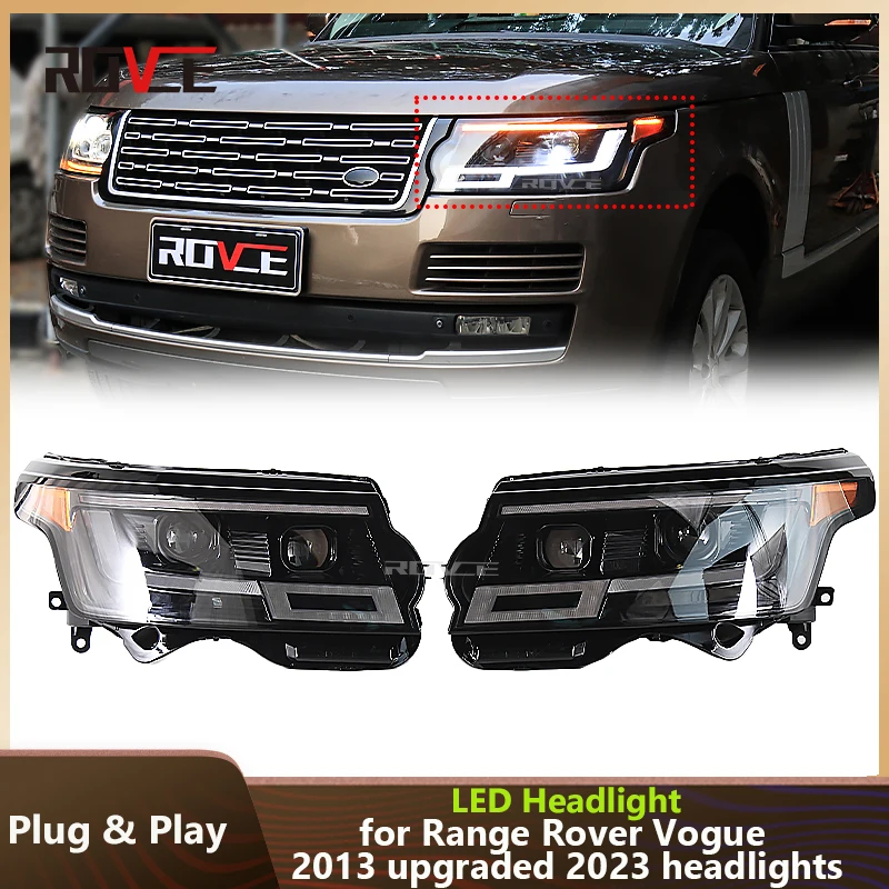 ROVCE LED Headlight Lamp Assembly For Land Rover Range Rover Vogue L405 2013-2017 Upgraded to 2023 New Style Modified Light