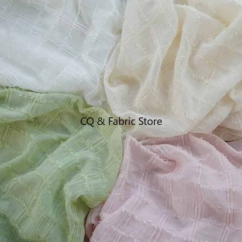 Small Fresh Square Jacquard Chiffon Fabric Tulle Soft Spring And Summer Women's Shirt Dress Clothing Fabric Handmade DIY Fabric