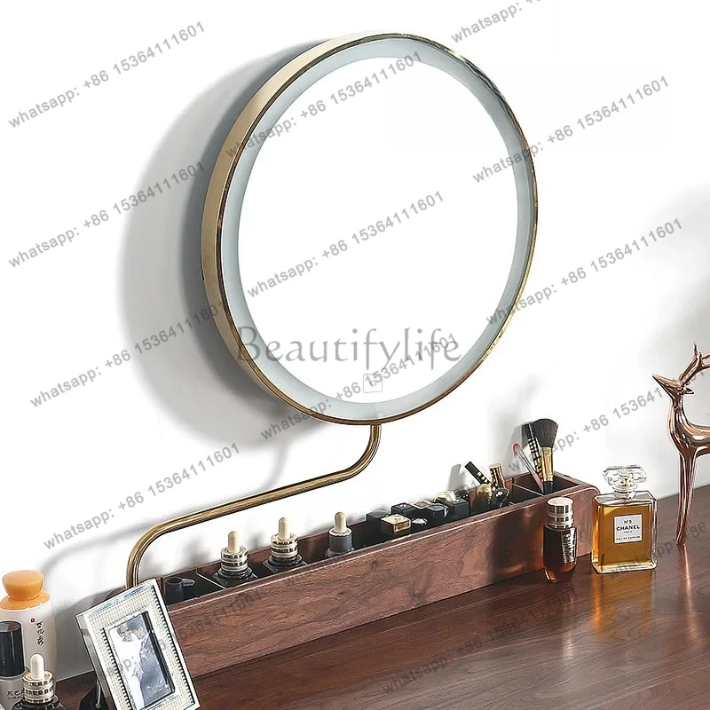 Best Sellers Dresser Mirror Can Be Flipped Desktop Makeup Mirror With Lamp Round Mirror Smart Led Lamp Multi-function