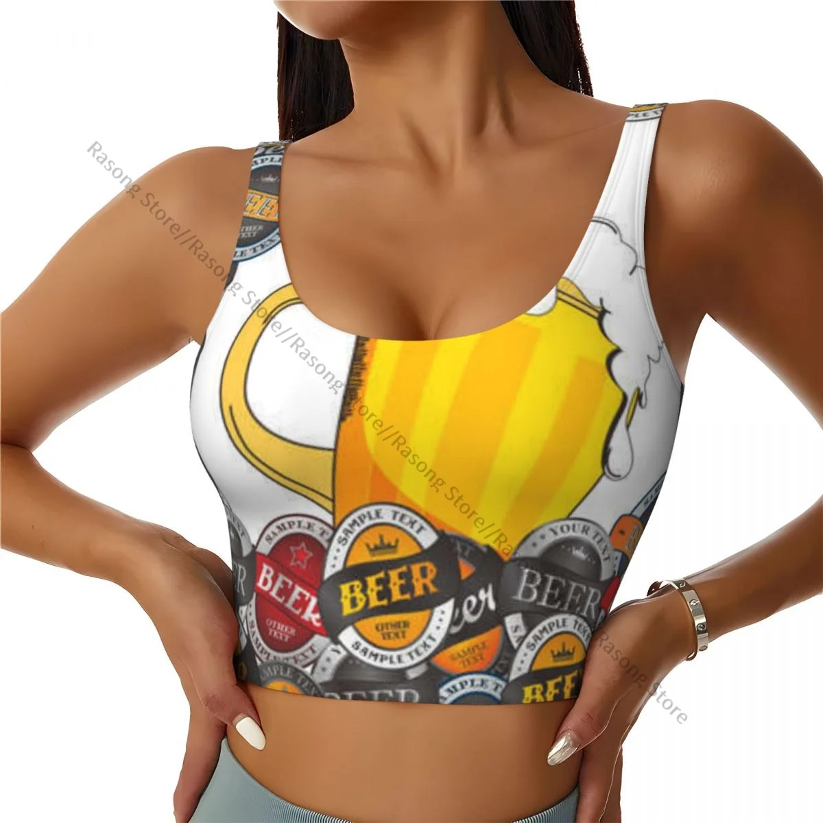 Yoga Vest Women Gym Sports Crop Tops Cold Beer Illustration Streetwear Workout Breathable Tank Top Female