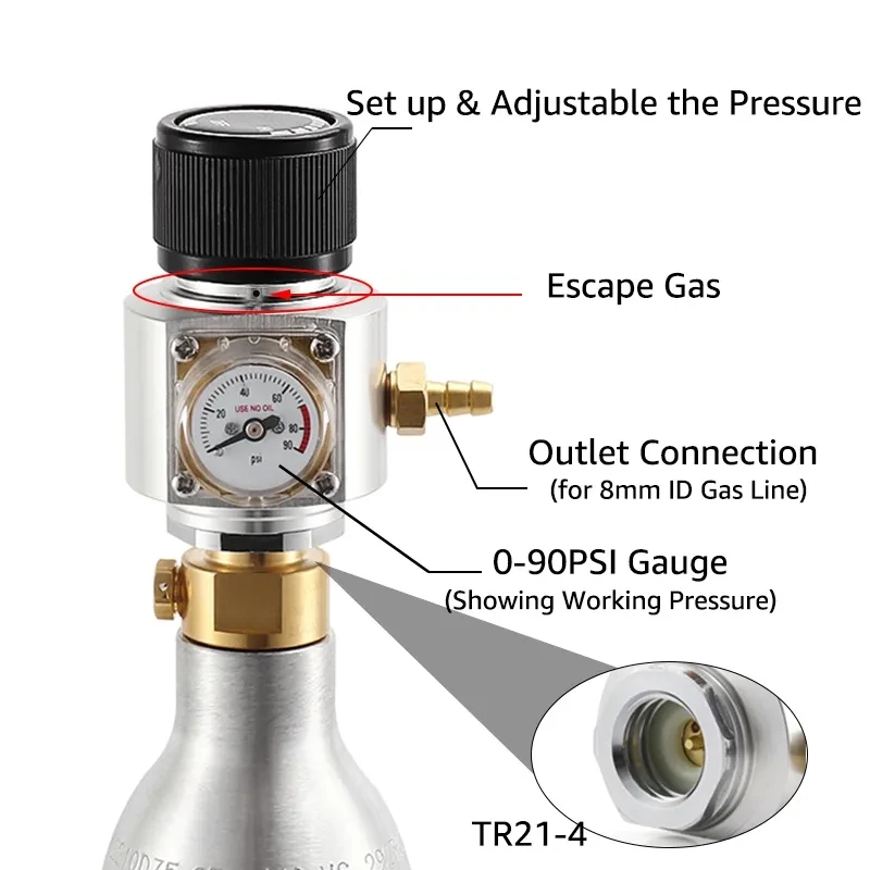 Mise à niveau du mini chargeur Co2 Sochi pour eau de soda et gaz, tr21 x 4, 0-90PSI, Homebrew Kegging, satisfaction rapide