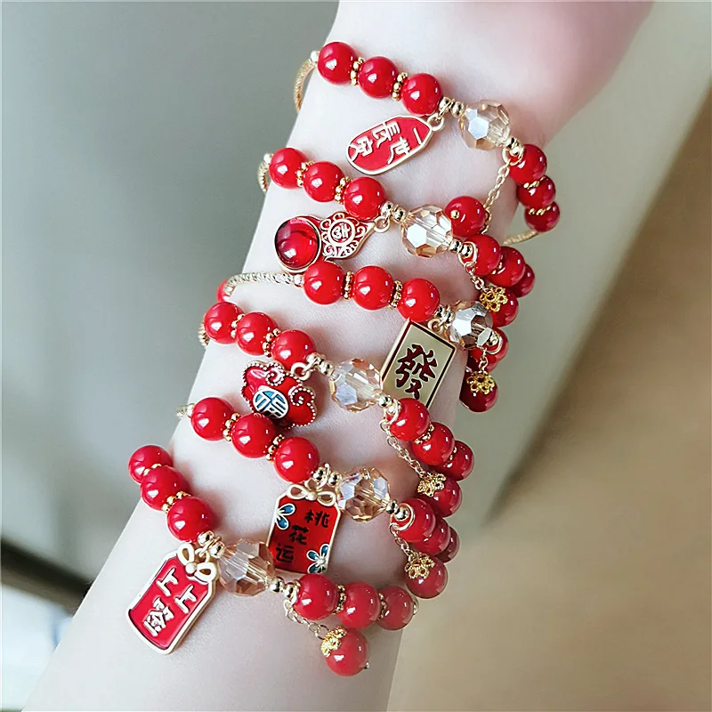 Red Stone Charms Bracelet 2021 Year of The Ox Mascot Bracelets Bring Lucky and Health Jewelry Valentine Present Gifts for Friend