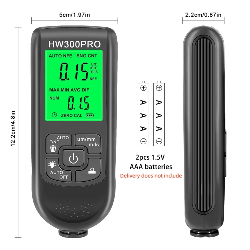 HW-300PRO Coating Thickness Gauge, LED Digital Automotive Paint Film Thickness Gauge, Metal Coating Thickness Gauge, 0–2000 μm view 3