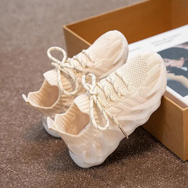 

Kawaii Casual Coat Set Fashion Children S Clothing New Kids Sports Shoes Knit Lace Up Running Shoes Jelly Soft Sole Trendy