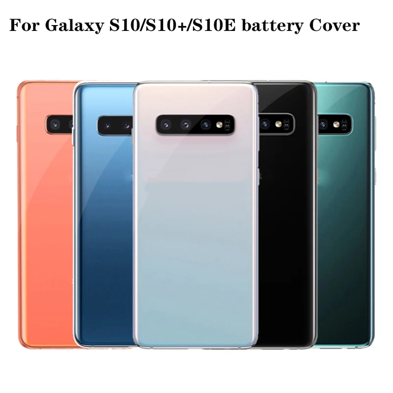 Verre arrire pour Samsung Galaxy S10 S10 Plus S10 + S10E 5G, couvercle de batterie, panneau de botier de porte arrire avec cadre d'objectif d'appareil photo + Logo