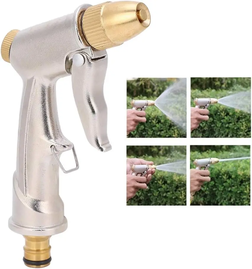 Boquilla de manguera de jardín, boquilla de agua a presión para lavado de coches, pistola de agua de limpieza, pulverizador de agarre ajustable y de alta presión para regar Pla