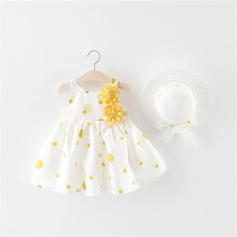Summer New Product Girls Origin Shoulder Strap Dress Baby Sleeveless Princess Dress Beach Free Hat