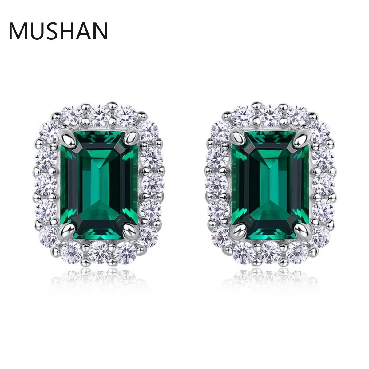 MUSHAN Luxury Jewelry S 925 Sterling Silver Stud Earrings Women GRC Certificated Lab Grown Emerald Earrings Stud Ear Pin Jewelry