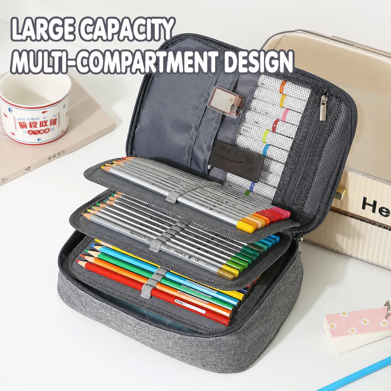 Stationery Storage Pencil Pouch 3-Layer 3-Layer Pencil Case Stationery Organizer Pouch Multi-Compartment For Office School