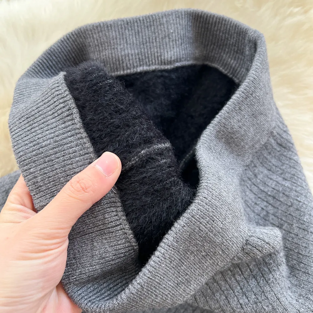 Karofi Thermo-gefütterte Strickleggings für Damen, hohe Taille, warme, mit Fleece gefütterte Stretch-Ripp-Hose, weiche, dünne Winterhose P309 – Detail 15