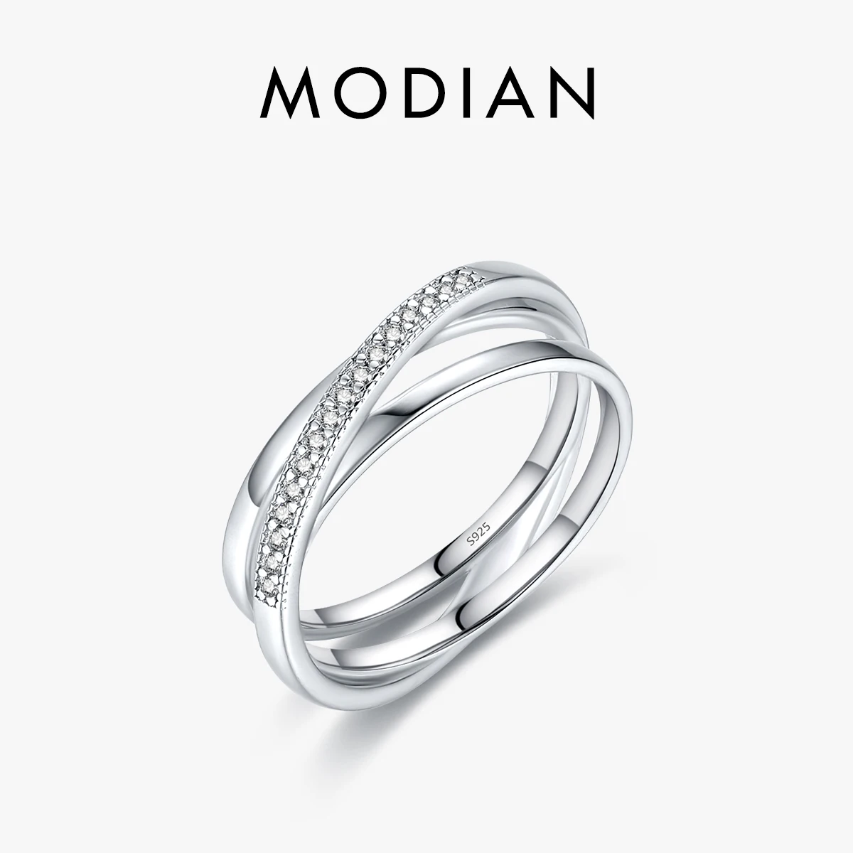 MODIAN 925 Sterling Silver Simple Geometric Cross Line Finger Ring For Women Fashion Original Design Birthday Gift Fine Jewelry