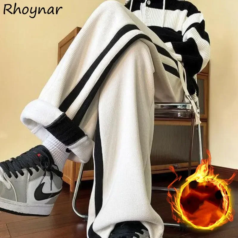 

Casual Pants Women Baggy Pantalones Straight Unisex Streetwear European Side Striped Hipsters Thicken Personal Teens Trousers