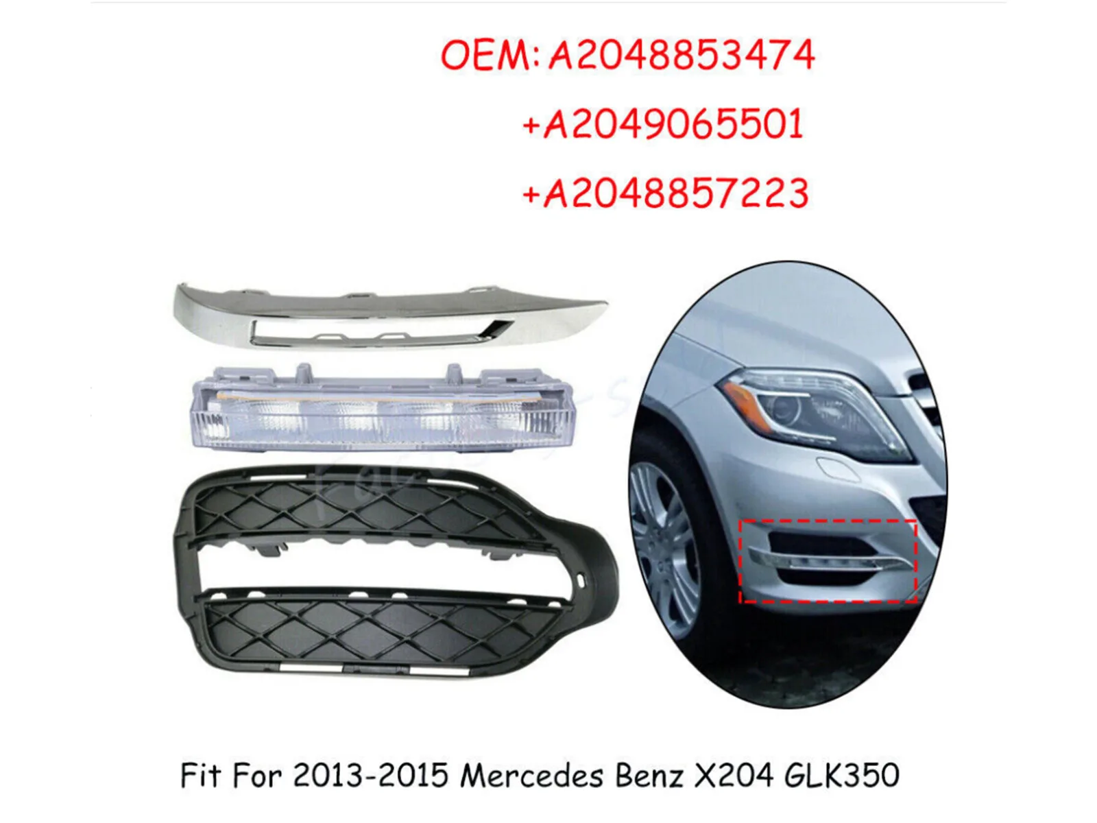 3-piece right front fog driving light assembly suitable for Mercedes Benz X204 GLK350 2013-2015-