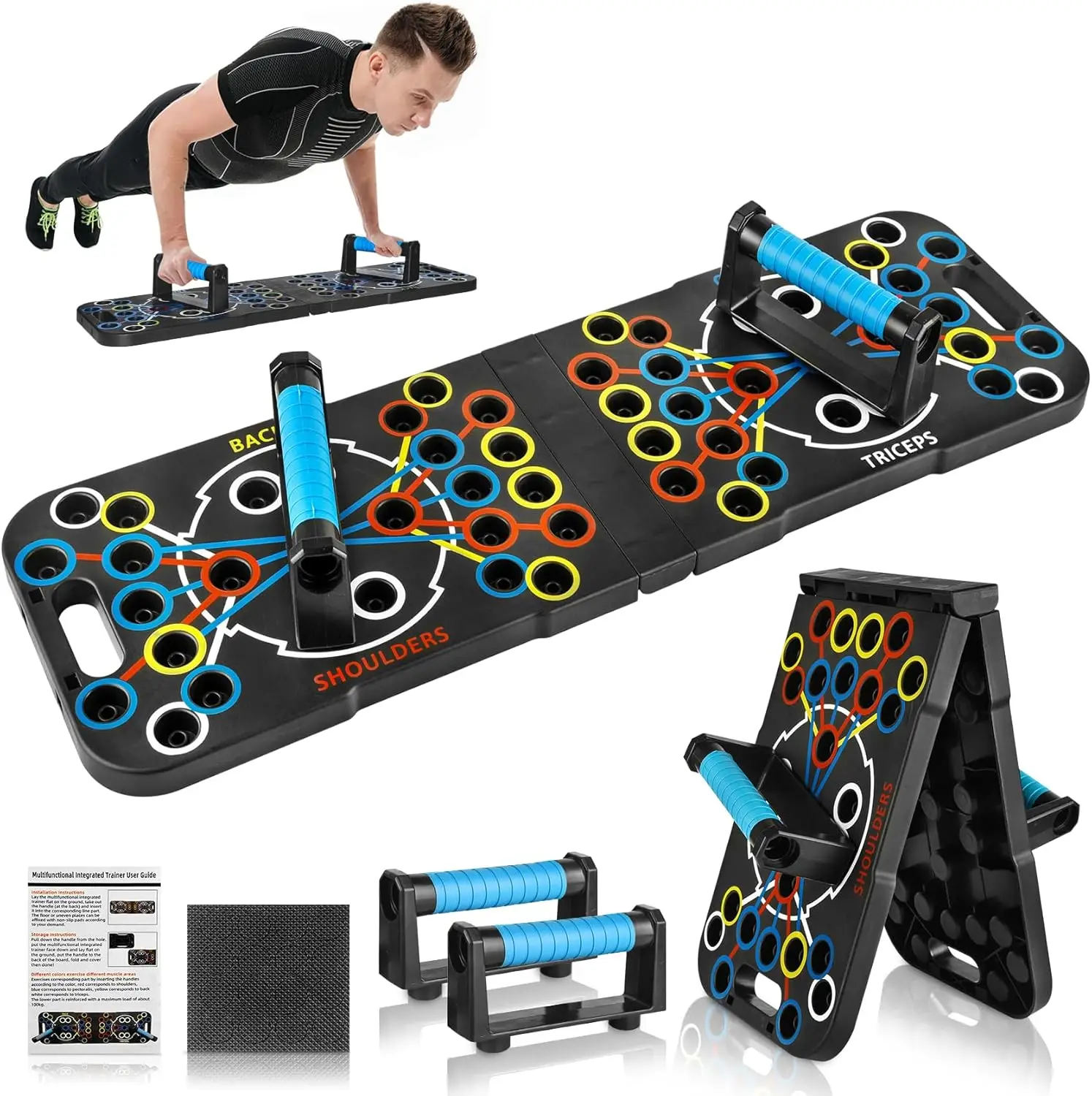 

54 in 1 Upgraded Foldable Push up Board - Multi-Functional Push Up Bar, Resistance Bands with Handles and Jumping Rope, at Home