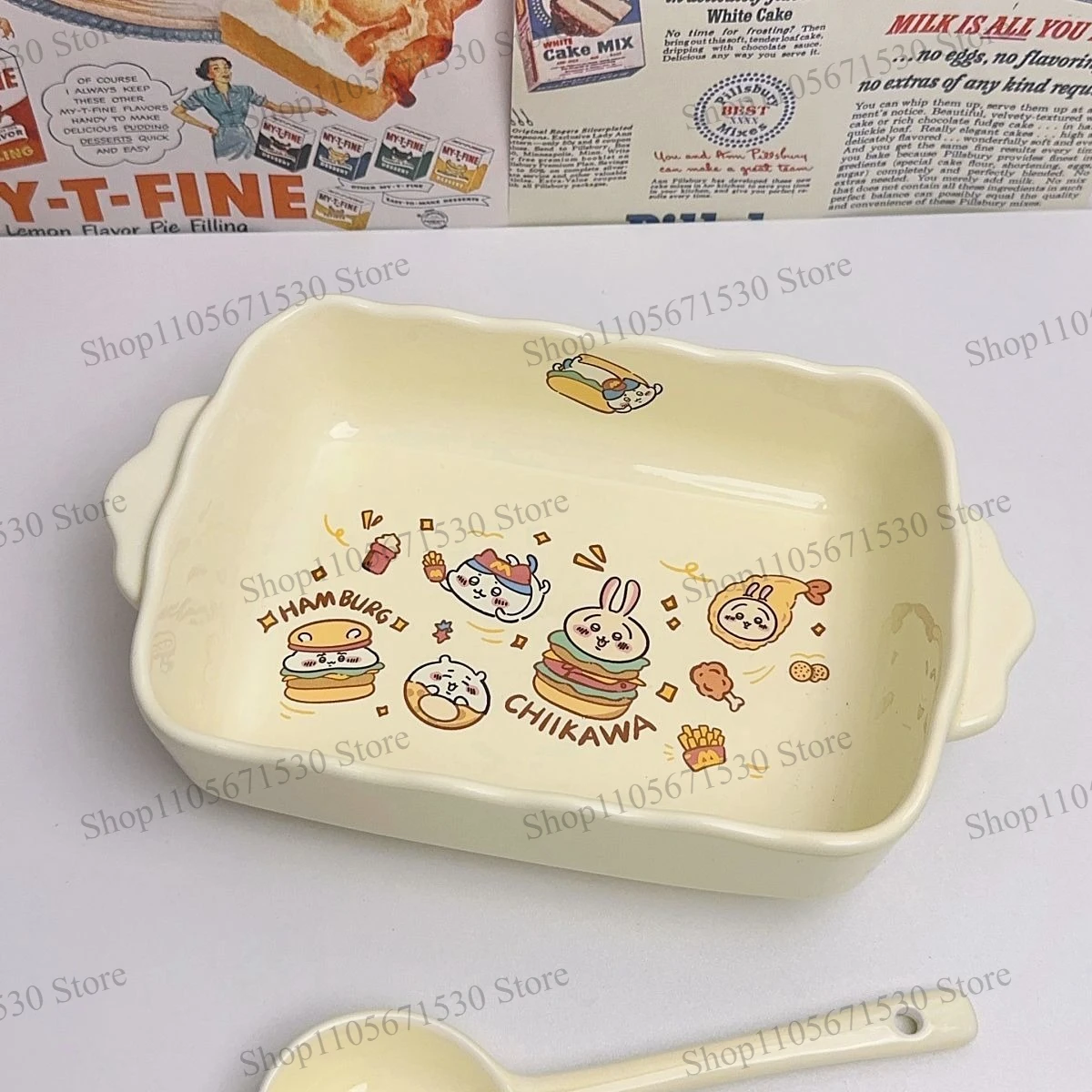 Kawaii Chiikawa New Japanese Usagi Ceramic Bowl High Temp Resistant Salad Baking Fruit Bowl Home Kitchen Food Tableware Lovely