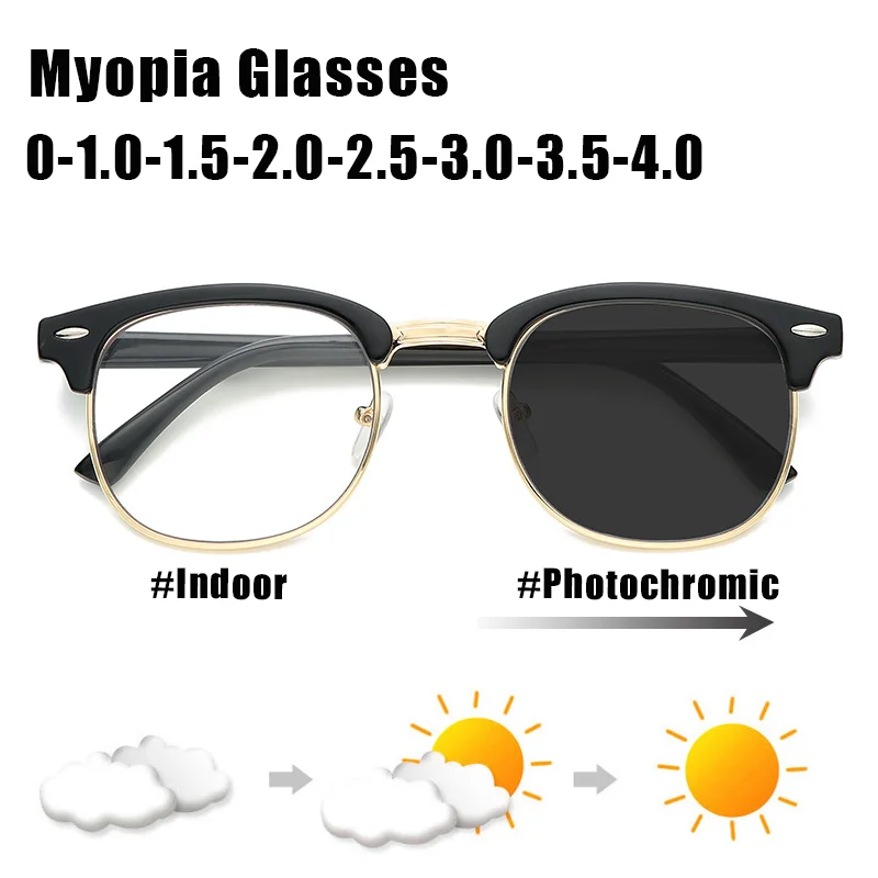 

Модные полурамные фотохромные очки для близорукости для мужчин и женщин, очки для пожилых людей с минусом диоптрий, очки с защитой от синего света