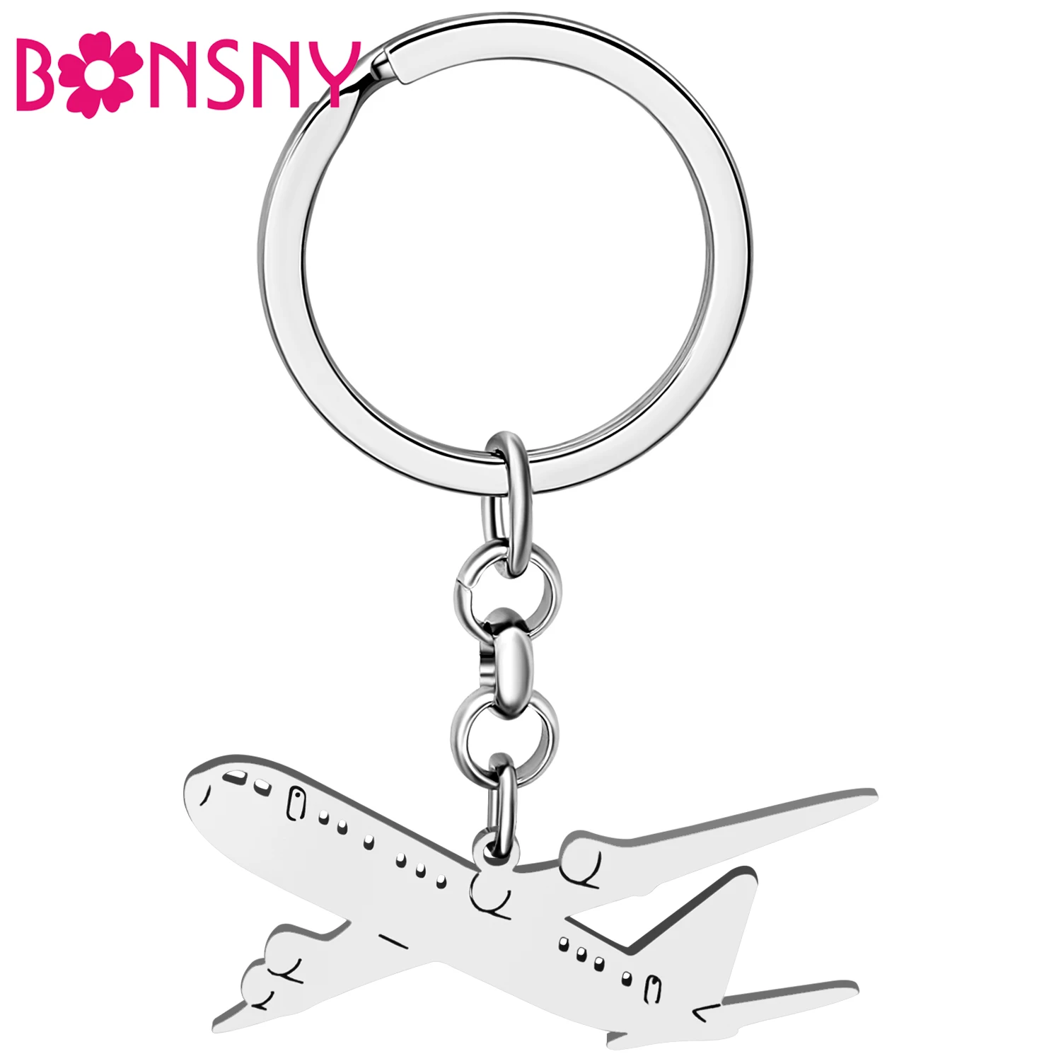 

Bonsny Stainless Steel Airplane Key Ring School Bag Backpack Purse Key Chain Gifts For Women Funny Aeroplane Keychains