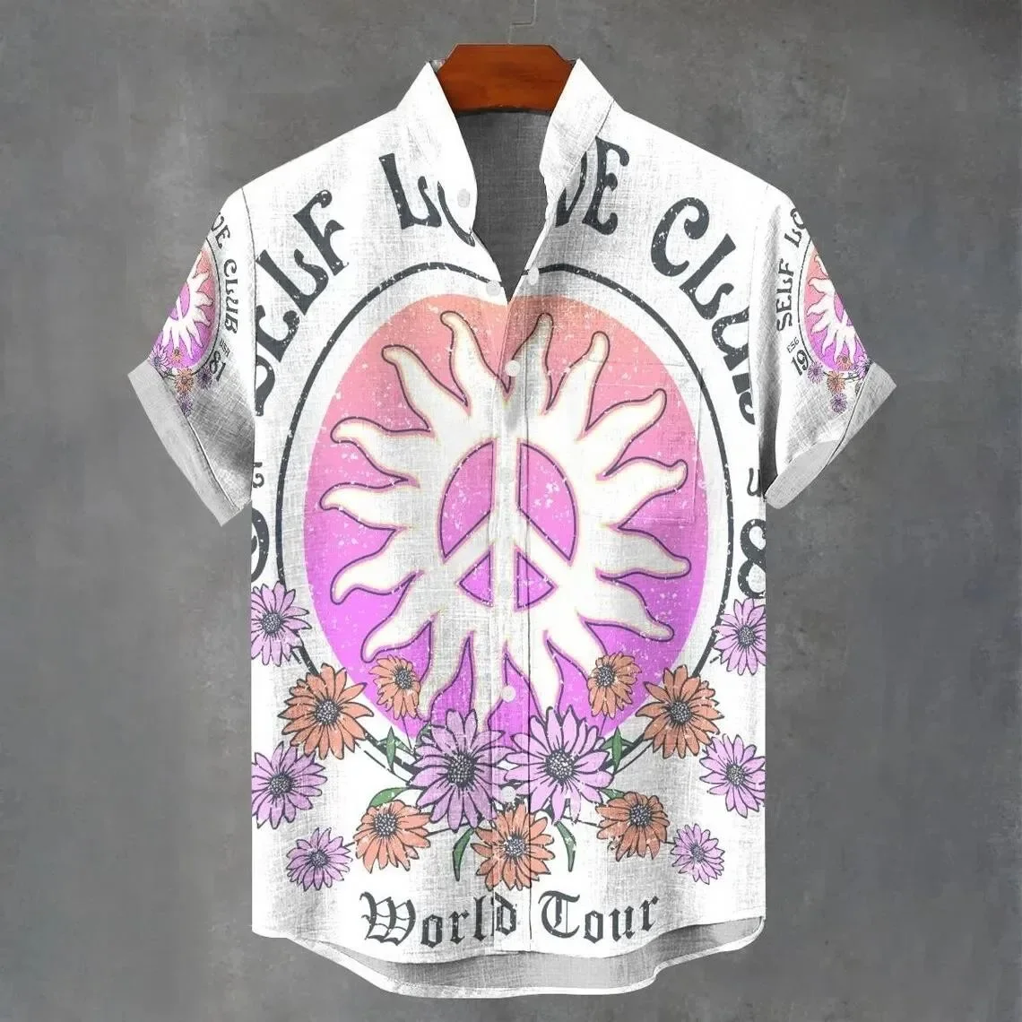 

Men's linen short sleeved shirt new shirt animal pattern clothing men's top 3D flower print men's shirt