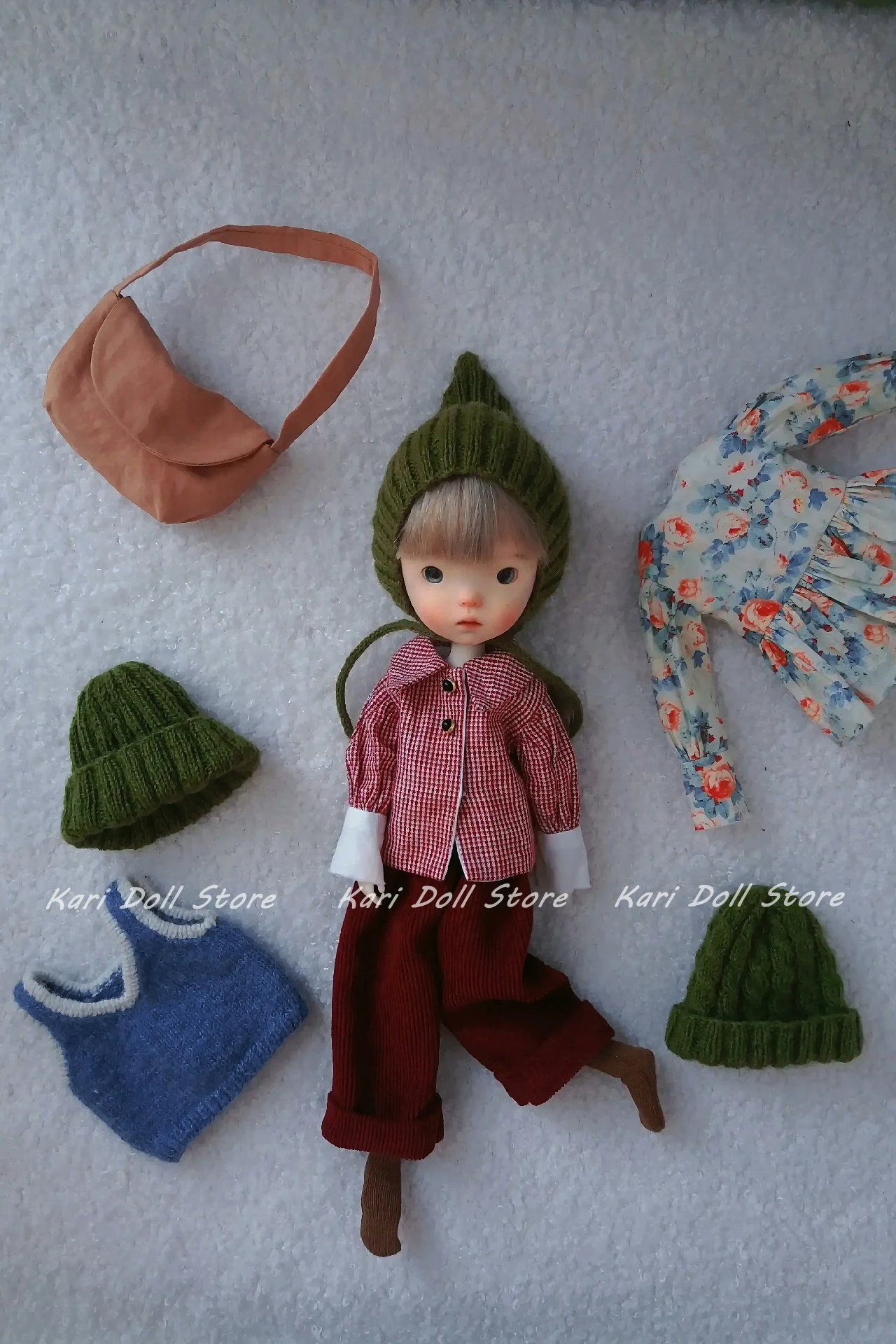 Kari Doll Clothes and skirts  2025 Red and white checkered shirt embroidered vest corduroy pants set for Landazz Landoudou Doll