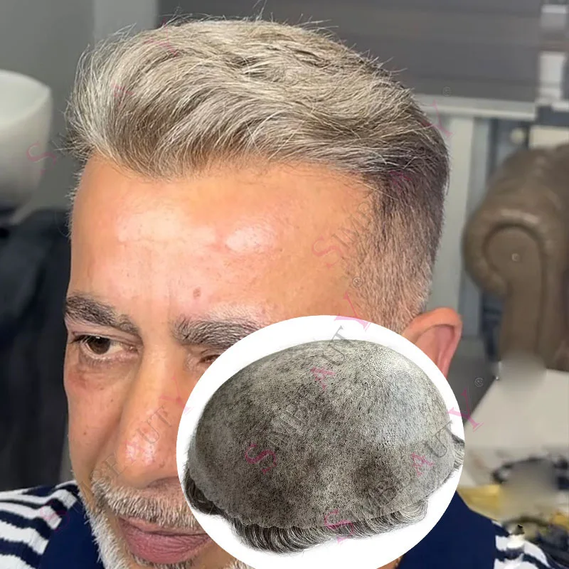 

Natural Hairline Grey 1B80 1B40 1B20 Durable Microskin Thin Skin Poly Men's Wig HumanHair Blonde Brown Toupee Replacement System