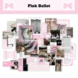 40Sheets Korean Ins Pink Ballet Theme Sticker Card Set Aesthetic Cute Girl Scrapbook Sketchbook Planner DIY Material Decoration