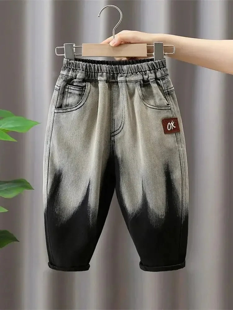 

Spring Summer New Simple Fashion Boy's Jeans Elastic Waist Casual Washed Pants Children's Pants Denim Pants