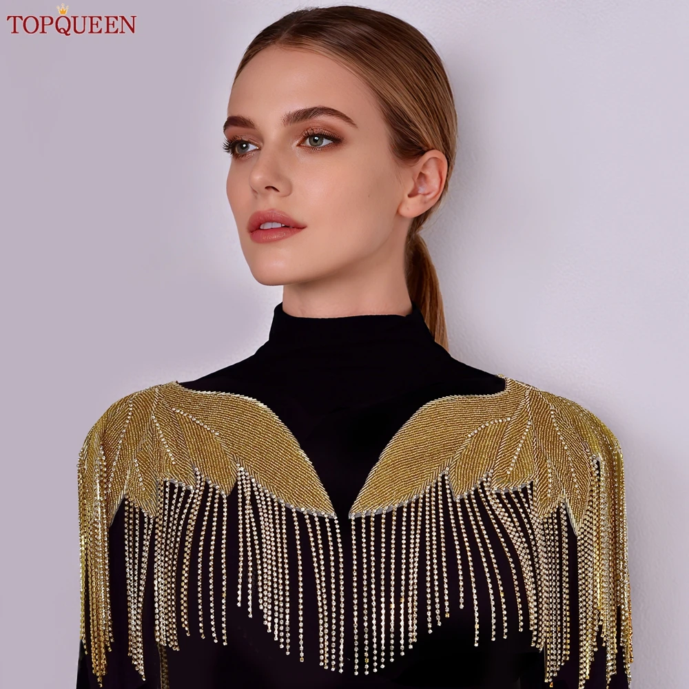 TOPQUEEN Toppa in oro di lusso Costume di scena Cappotto Accessori decorativi Fatti a mano Fai da te Frangia Applique Termoadesiva/Cucito SP59