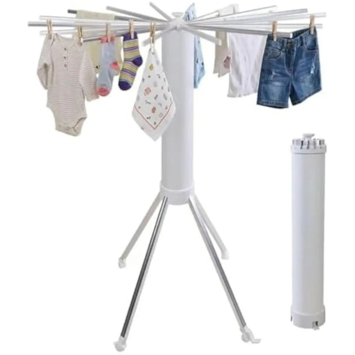 Octopus-Shaped Portable Drying Stand with 16 Rotating Aluminum Rods • Free-Standing 4-Leg Design • Indoor Outdoor Use • Foldable
