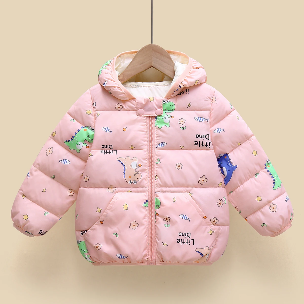 Hibobi-abrigo de algodón con capucha para niños, chaqueta de manga larga con patrón de dinosaurio, adecuado para niños menores de 5 años, Invierno