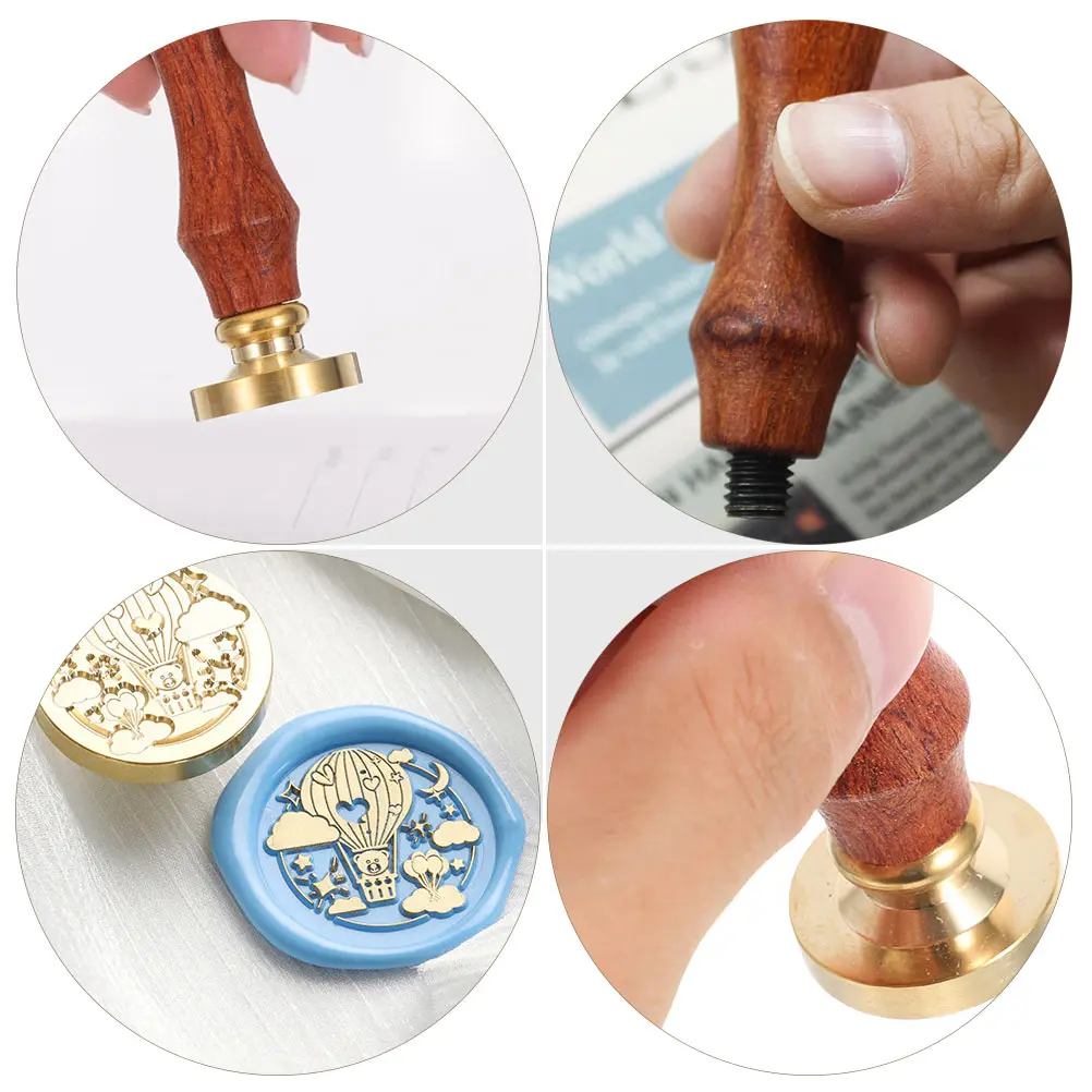 

1 Set Retro Wax Seal Wooden Handle Copper Material Engraved Pattern Diy Decorative For Envelopes Invitations Scrapbook Sealing