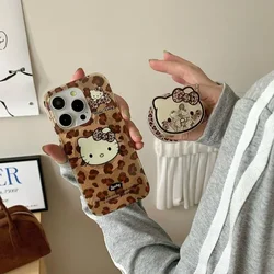 Sanrio Hello Kitty Leopard Print Magnetic Holder Magsafe Wireless Charge Phone Case For iPhone 16 15 14 13 Pro Max Hard Cover