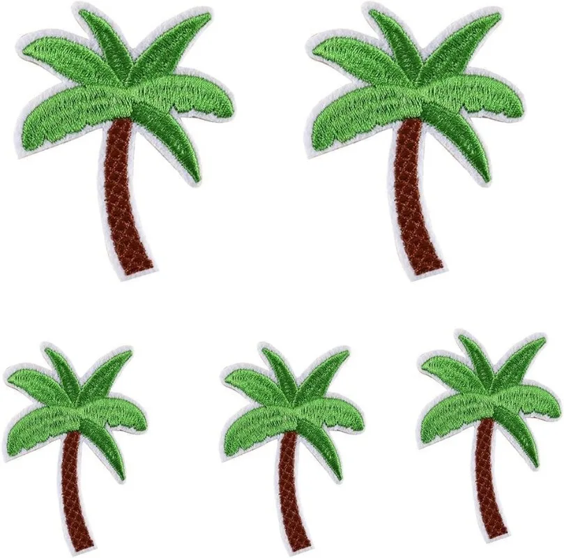 5Pcs Green Applique for Clothing DIY Accessories Coconut Palm Tree Embroidered Iron on Patch Sewing Applique Sewing Applique