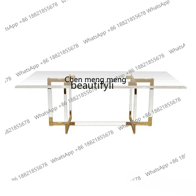 Fully Transparent Acrylic Dining Table Office Stainless Steel Computer Book Table Crystal Glass of Tea Table