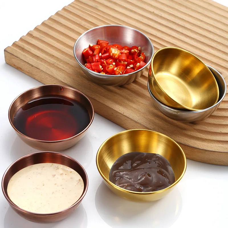 

Stainless Steel Dipping Saucer Kitchen Flavor Saucer Golden Sauce Seasoning Disc Condiment Saucer Household Soy Sauce Small Disc